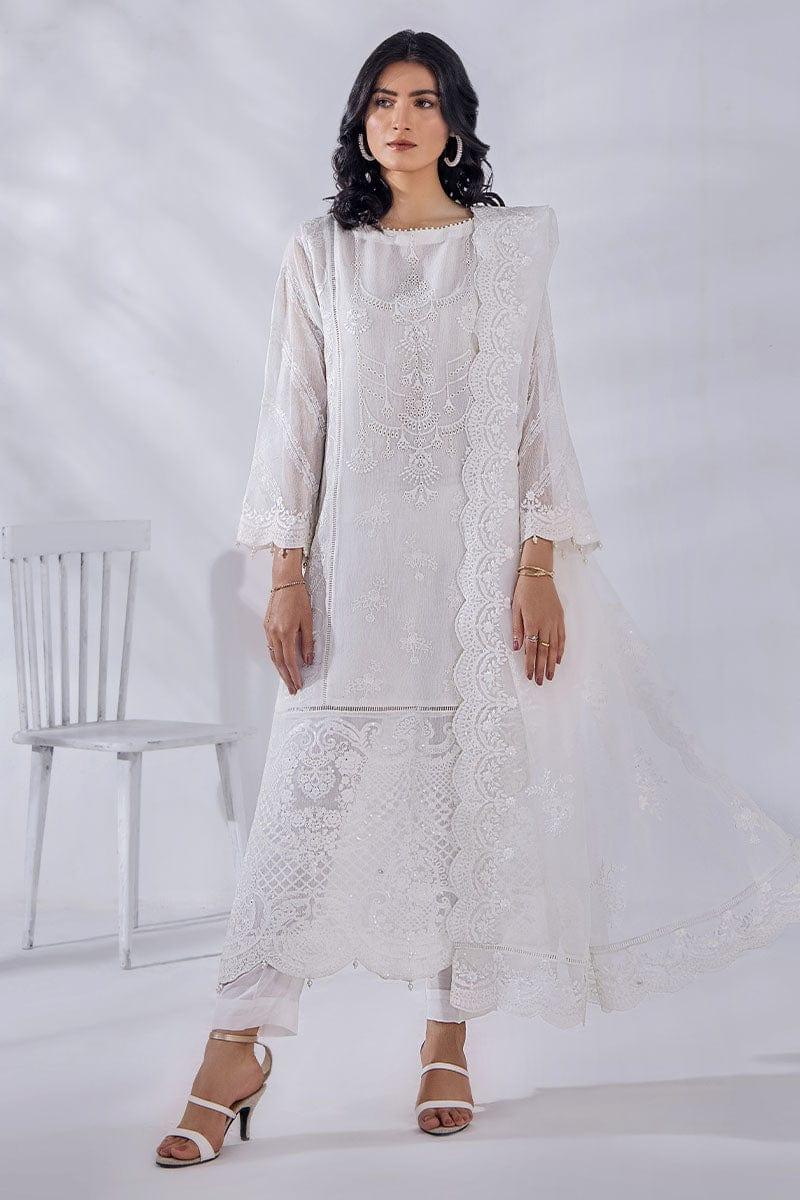 Malook - Ada - White - Khaddi Net Silk - 3 Piece