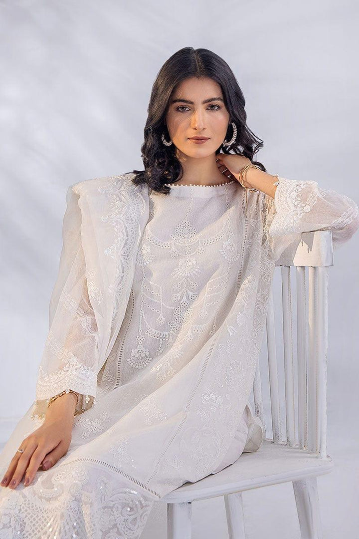 Malook - Ada - White - Khaddi Net Silk - 3 Piece