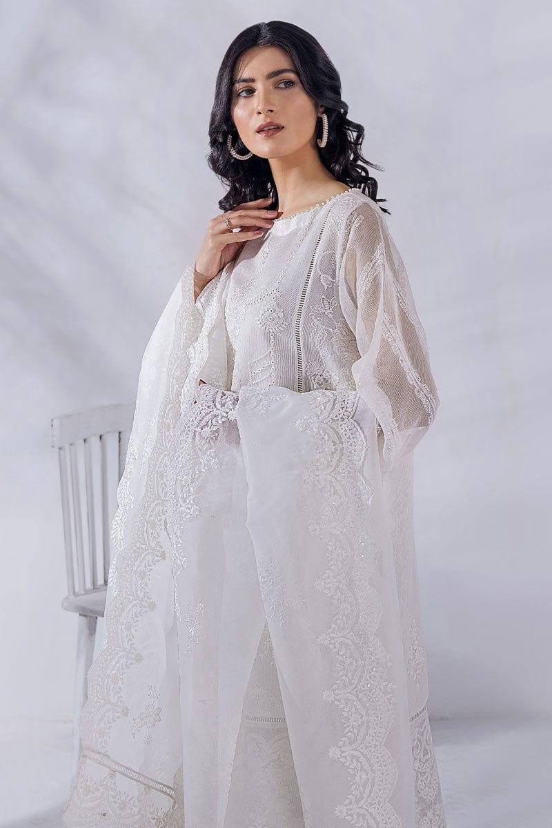 Malook - Ada - White - Khaddi Net Silk - 3 Piece