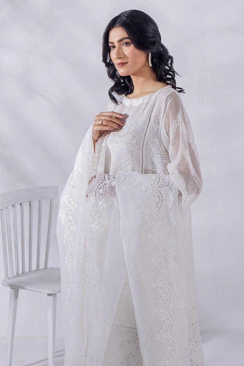Malook - Ada - White - Khaddi Net Silk - 3 Piece