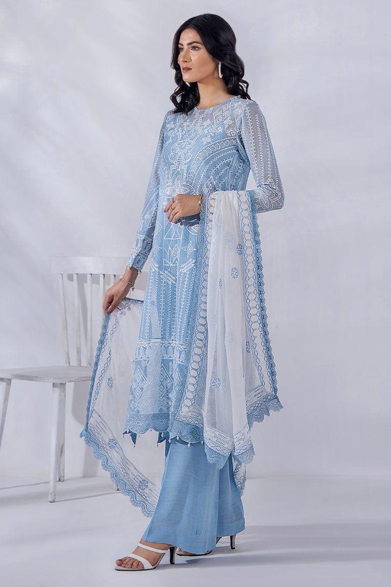 Malook - Anira - Sky Blue - Khaddi Net - Embroidered - 3 Piece - Unstitched