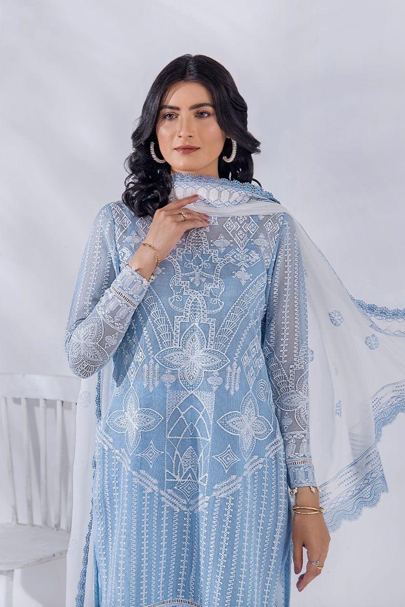 Malook - Anira - Sky Blue - Khaddi Net - Embroidered - 3 Piece - Unstitched