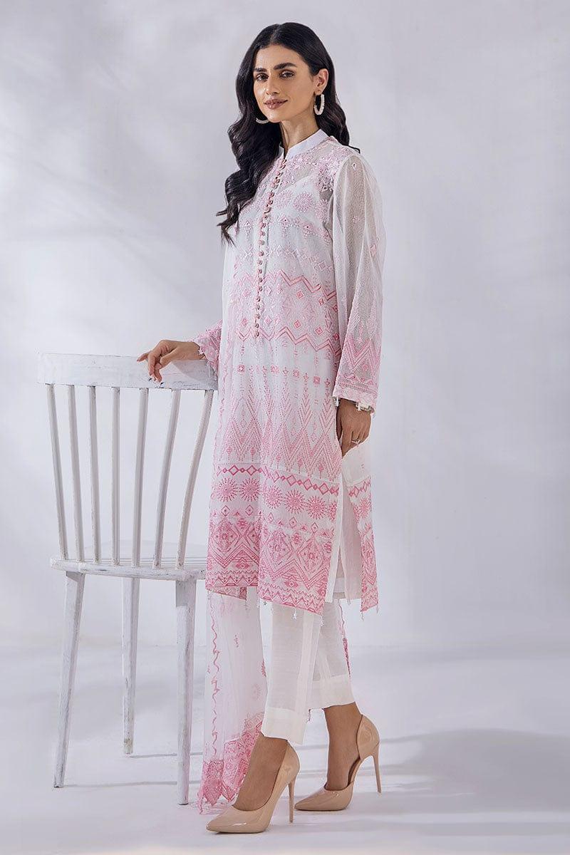 Malook - Arya - Pink & White - Khaddi Net - Embroidered - 3 Piece - Unstitched