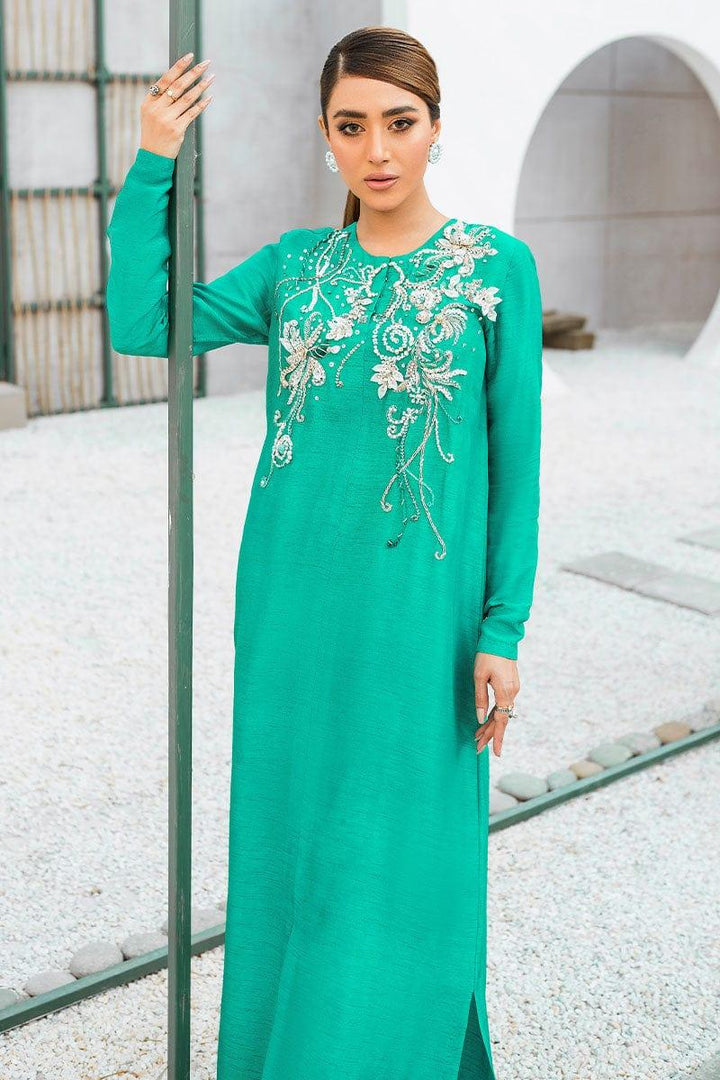 Malook - Azmaray - Green -Raw Silk - 2 Piece
