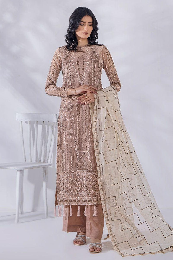 Malook - Elise - Off White - Organza - 3 Piece - Unstitched