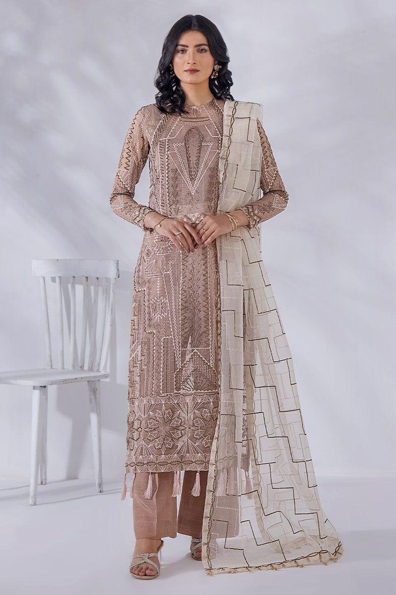 Malook - Elise - Off White - Organza - 3 Piece - Unstitched