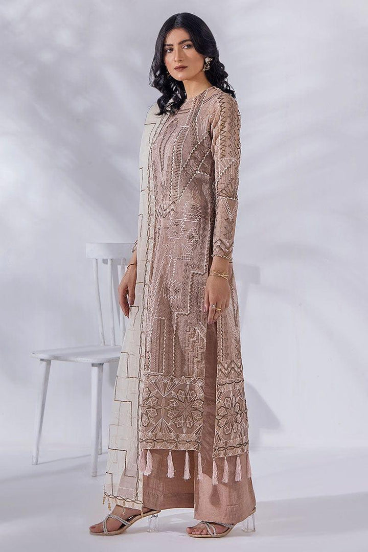 Malook - Elise - Off White - Organza - 3 Piece - Unstitched