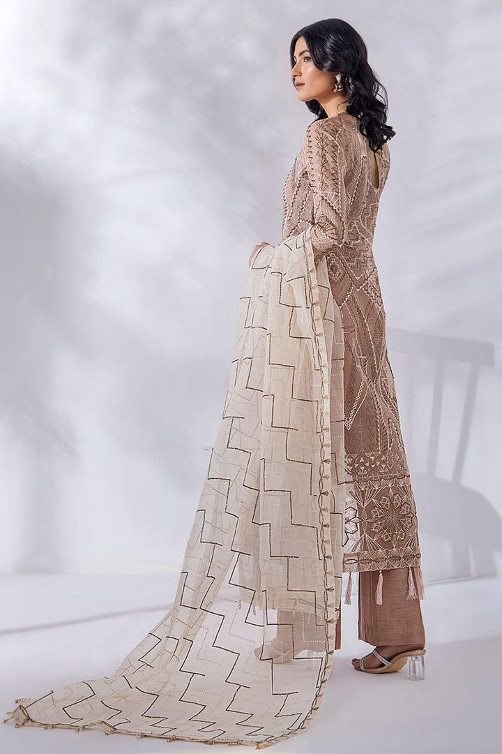 Malook - Elise - Off White - Organza - 3 Piece - Unstitched