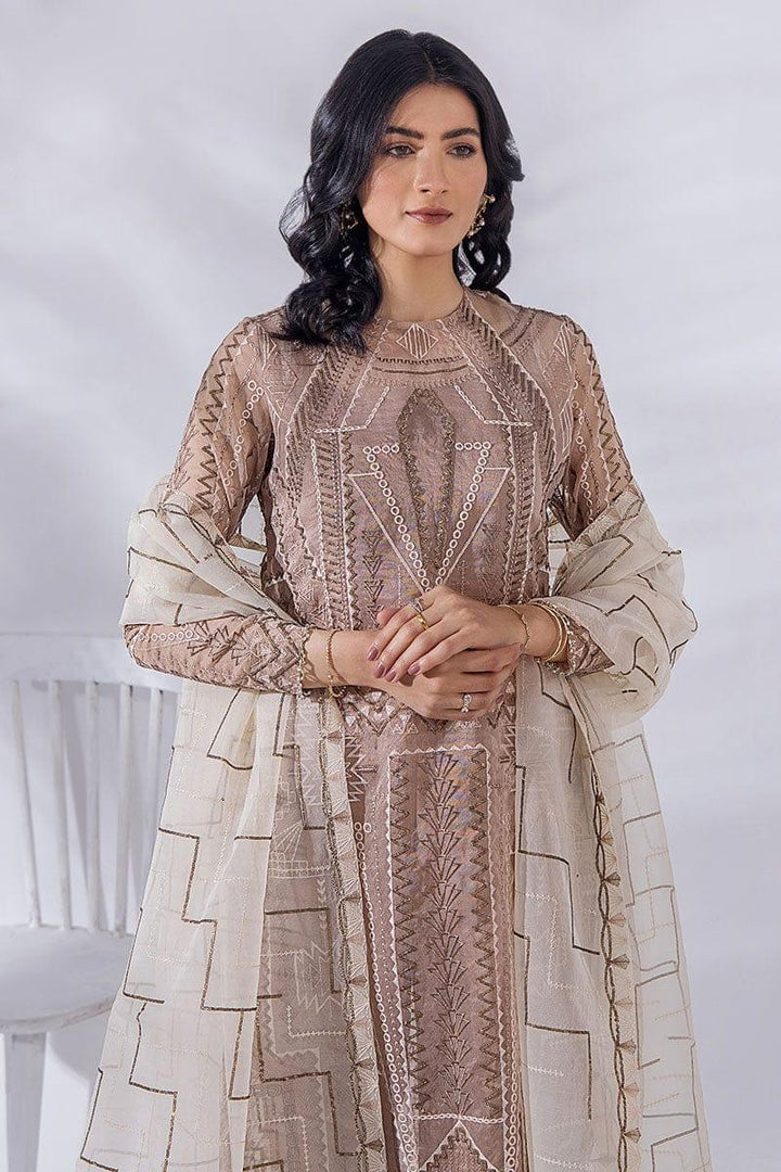 Malook - Elise - Off White - Organza - 3 Piece - Unstitched