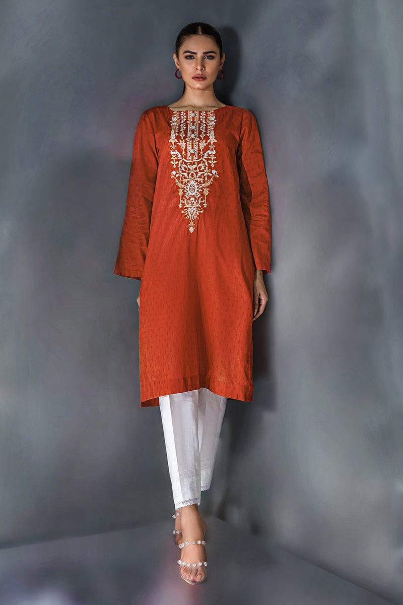 Malook - Feray - Rust Orange - Self-jacquard lawn - 1 Piece