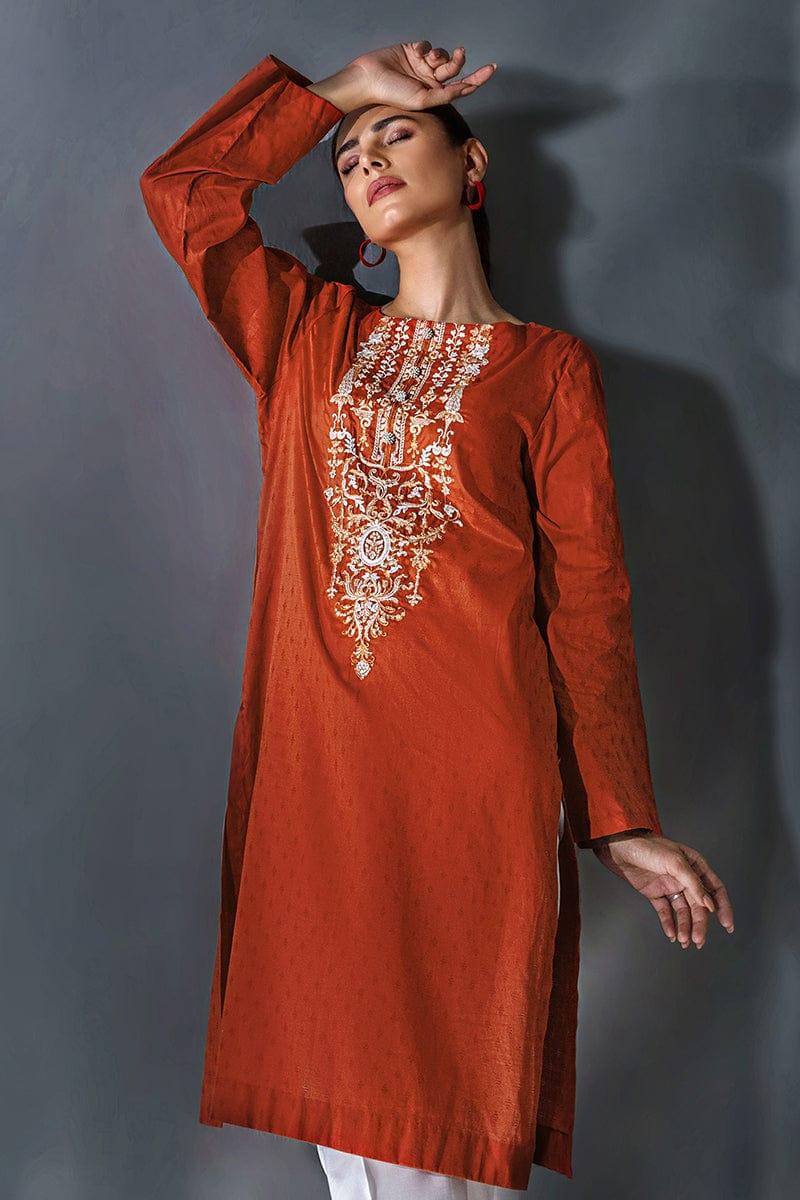 Malook - Feray - Rust Orange - Self-jacquard lawn - 1 Piece