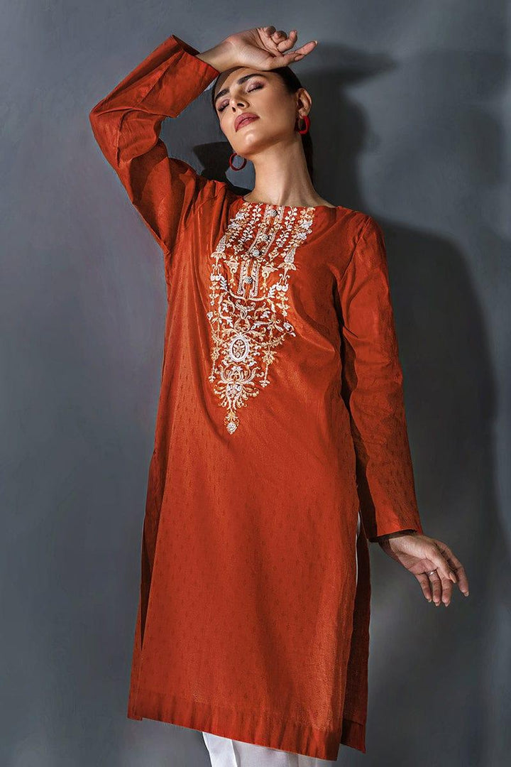 Malook - Feray - Rust Orange - Self-jacquard lawn - 1 Piece