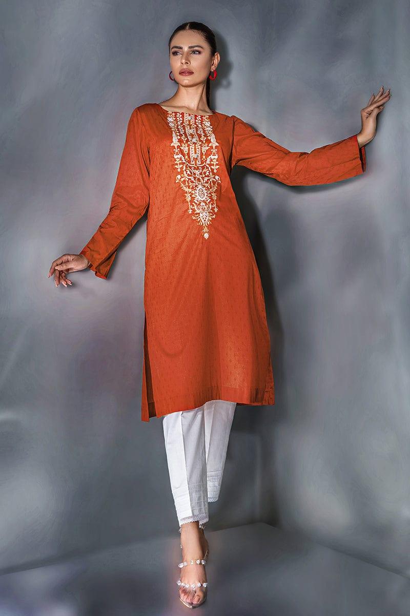 Malook - Feray - Rust Orange - Self-jacquard lawn - 1 Piece