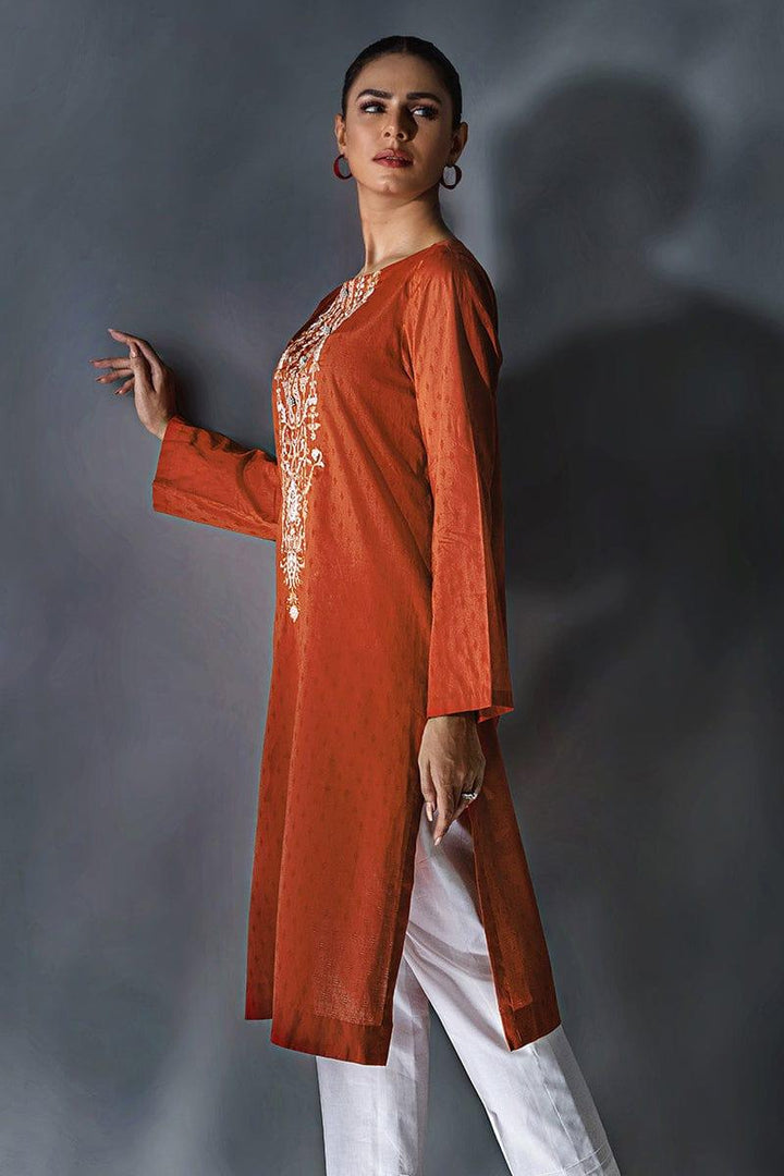 Malook - Feray - Rust Orange - Self-jacquard lawn - 1 Piece