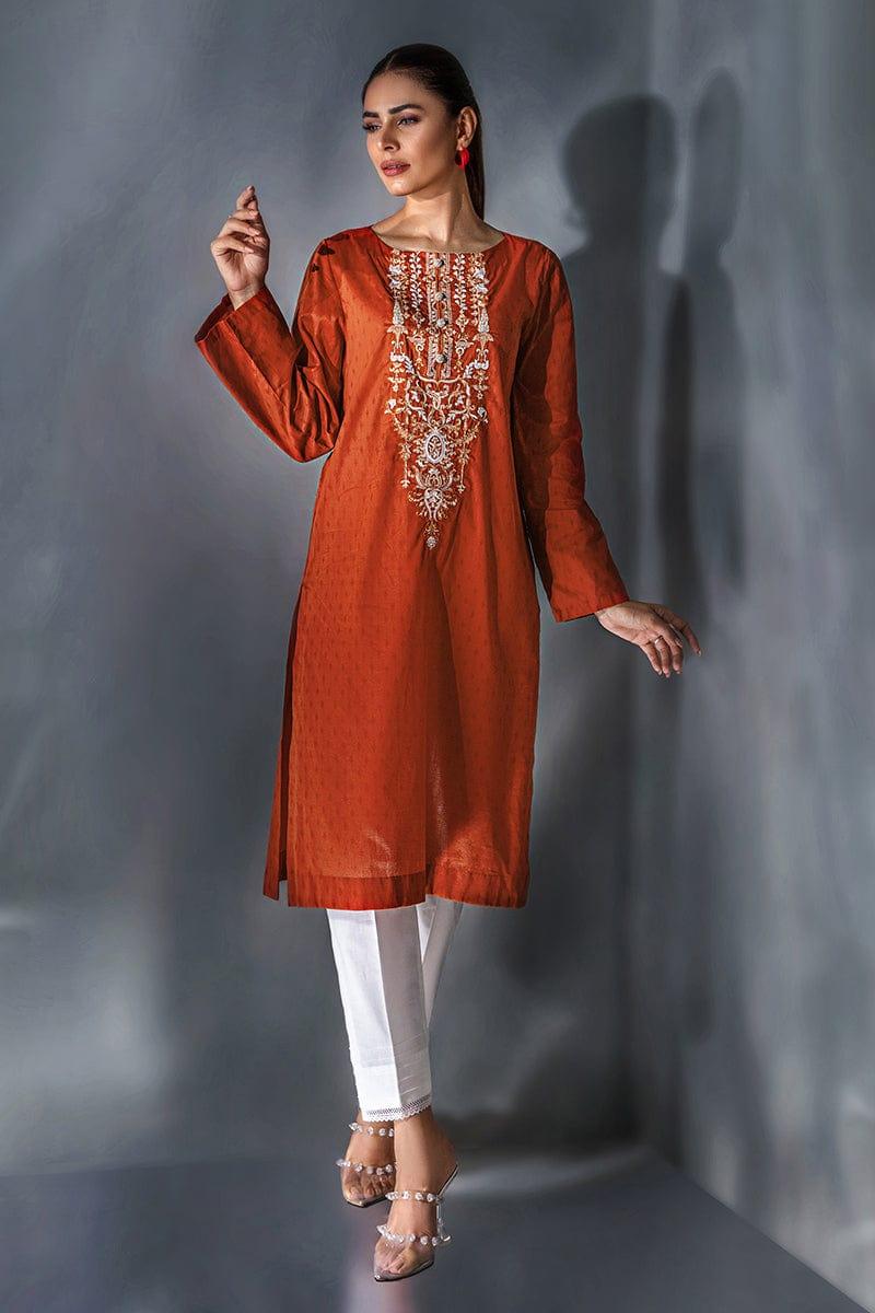 Malook - Feray - Rust Orange - Self-jacquard lawn - 1 Piece