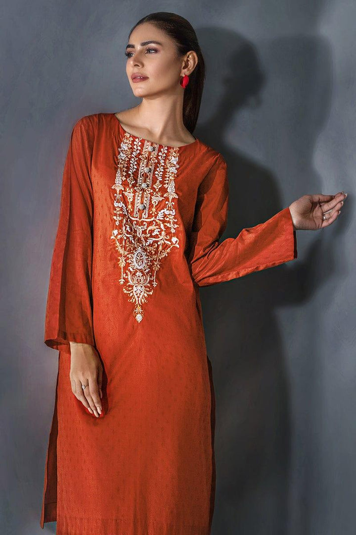 Malook - Feray - Rust Orange - Self-jacquard lawn - 1 Piece