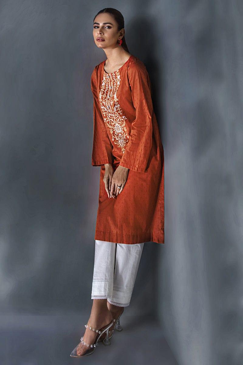 Malook - Feray - Rust Orange - Self-jacquard lawn - 1 Piece