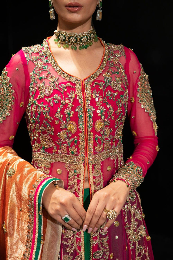 Malook - Gulmohar - Green - Crinkle Chiffon - Lehenga - 3 Piece