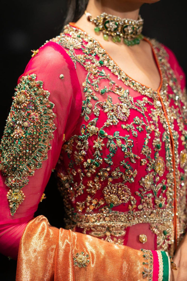 Malook - Gulmohar - Green - Crinkle Chiffon - Lehenga - 3 Piece