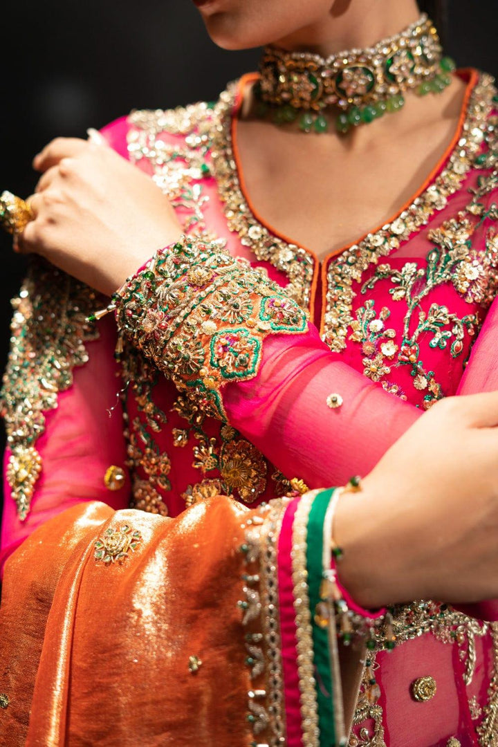 Malook - Gulmohar - Green - Crinkle Chiffon - Lehenga - 3 Piece