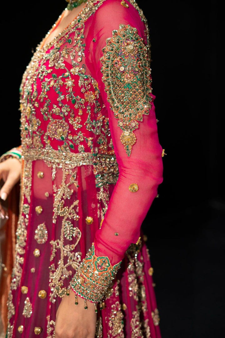 Malook - Gulmohar - Green - Crinkle Chiffon - Lehenga - 3 Piece