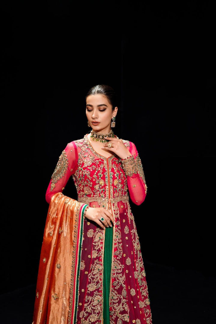 Malook - Gulmohar - Green - Crinkle Chiffon - Lehenga - 3 Piece