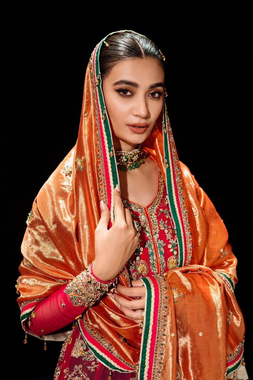 Malook - Gulmohar - Green - Crinkle Chiffon - Lehenga - 3 Piece