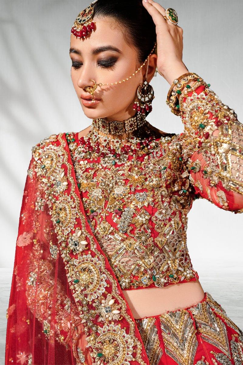 Malook - Hoor - Red - Net Choli - Lehenga - 3 Piece