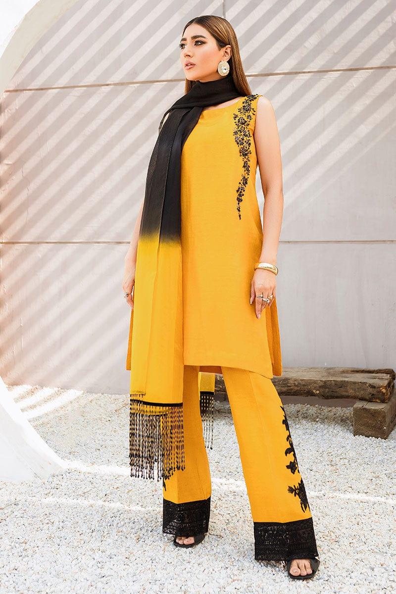 Malook - Kayseria - Mustard - Embroidered - 3 Piece