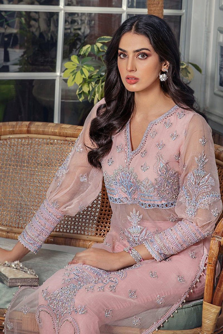 Malook - Leena - Pink - Organza Shirt & Raw Silk Trouser - 2 Piece