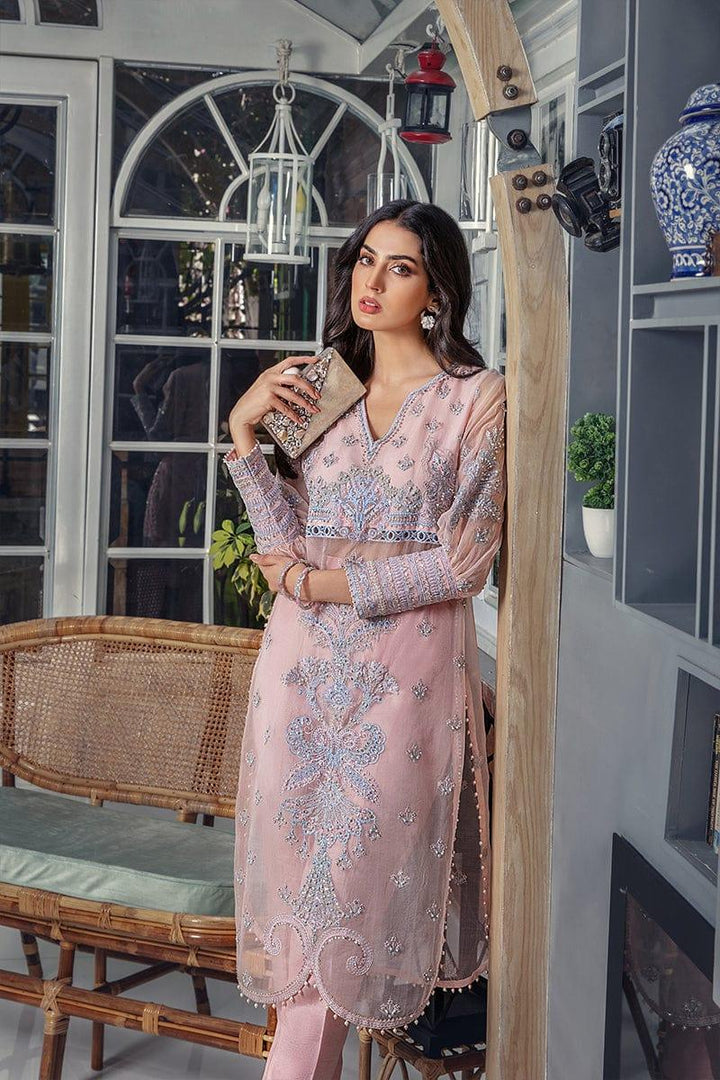 Malook - Leena - Pink - Organza Shirt & Raw Silk Trouser - 2 Piece