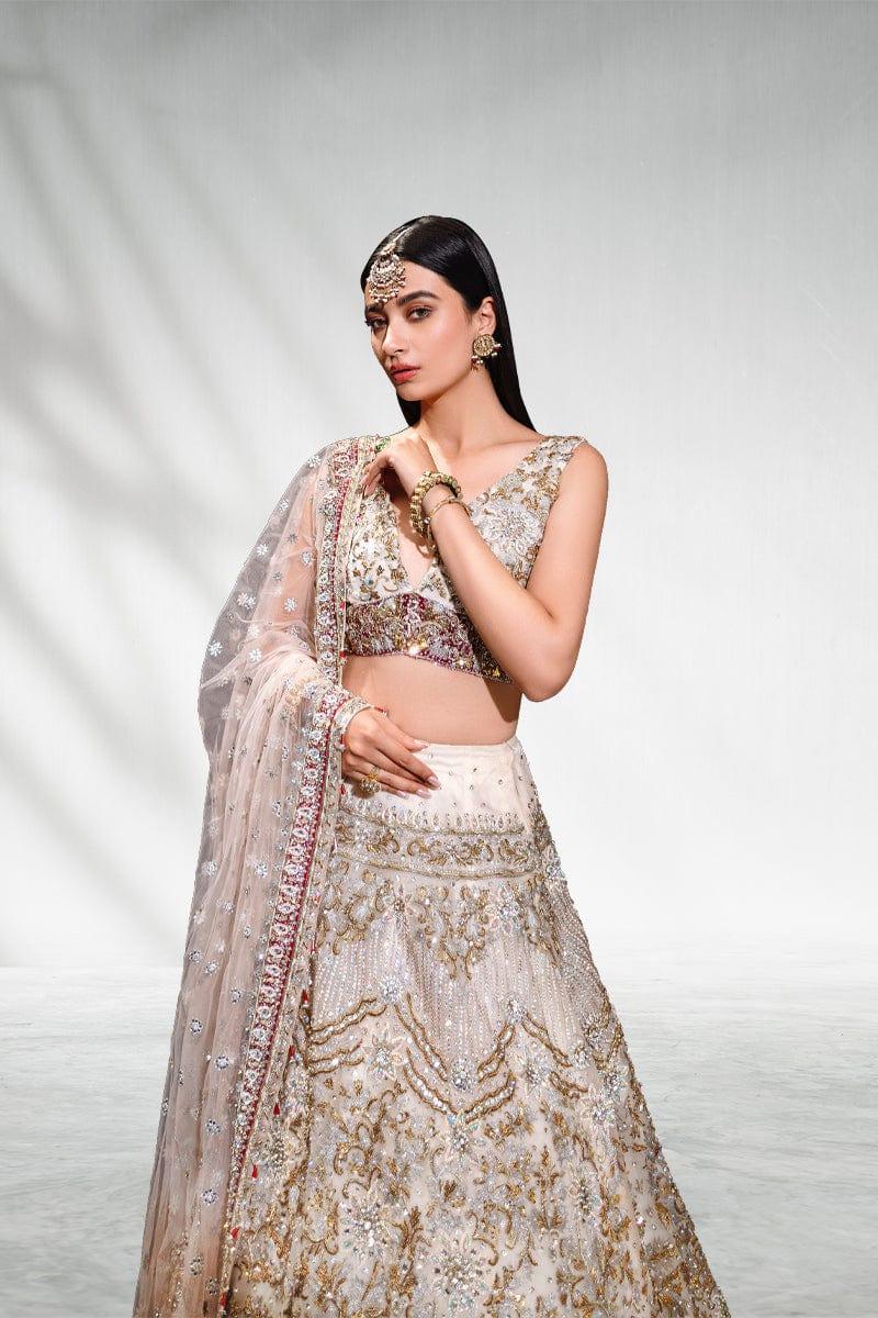 Malook - Mahgul - White -  Net Choli - Lehenga - 3 Piece