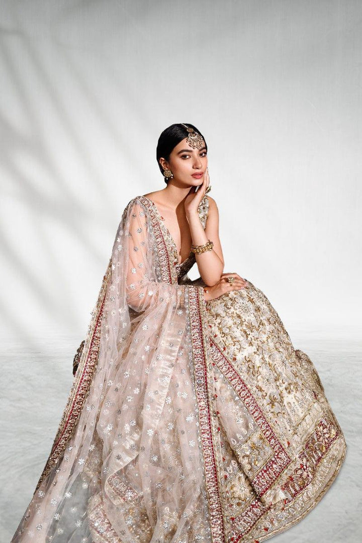Malook - Mahgul - White -  Net Choli - Lehenga - 3 Piece