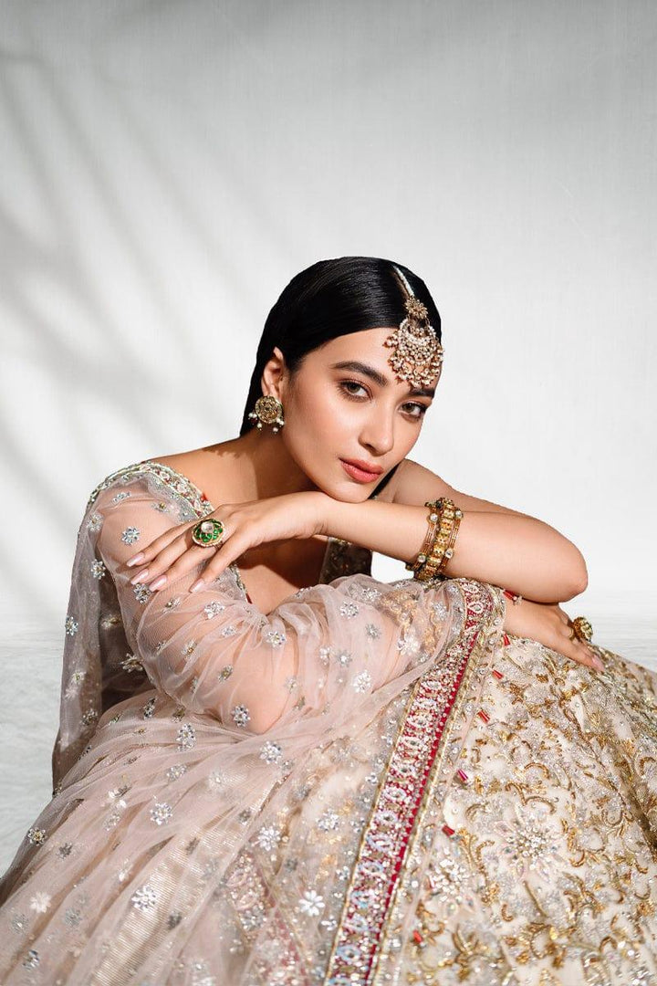 Malook - Mahgul - White -  Net Choli - Lehenga - 3 Piece