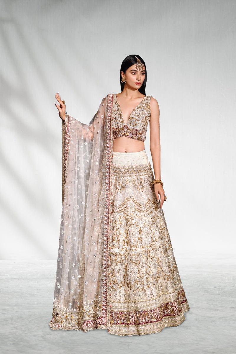 Malook - Mahgul - White -  Net Choli - Lehenga - 3 Piece