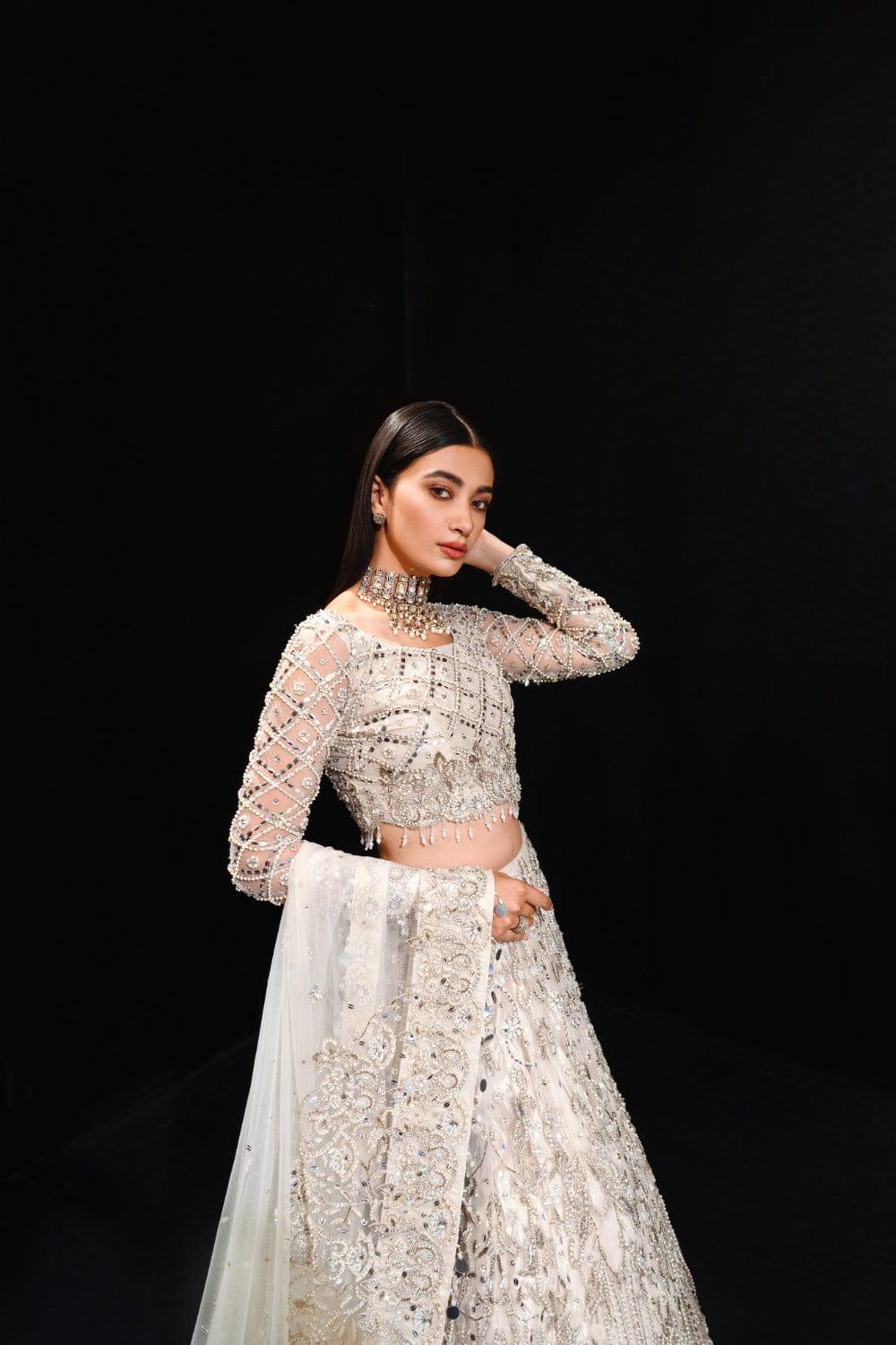 Malook - Mahtab - White - Net Choli - Lehenga - 3 Piece