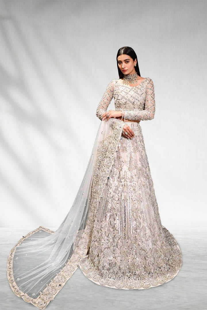 Malook - Mahtab - White - Net Choli - Lehenga - 3 Piece