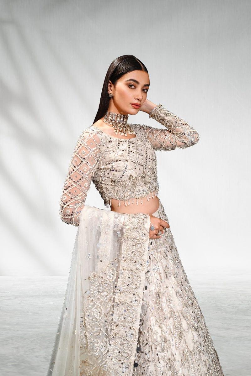 Malook - Mahtab - White - Net Choli - Lehenga - 3 Piece