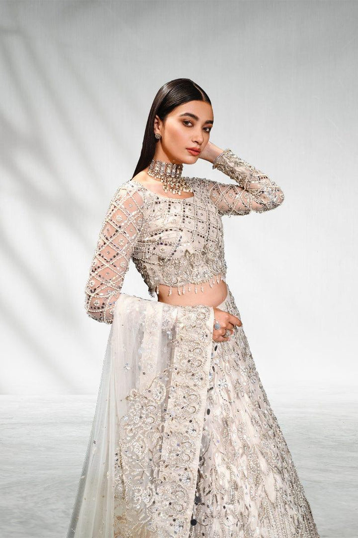 Malook - Mahtab - White - Net Choli - Lehenga - 3 Piece
