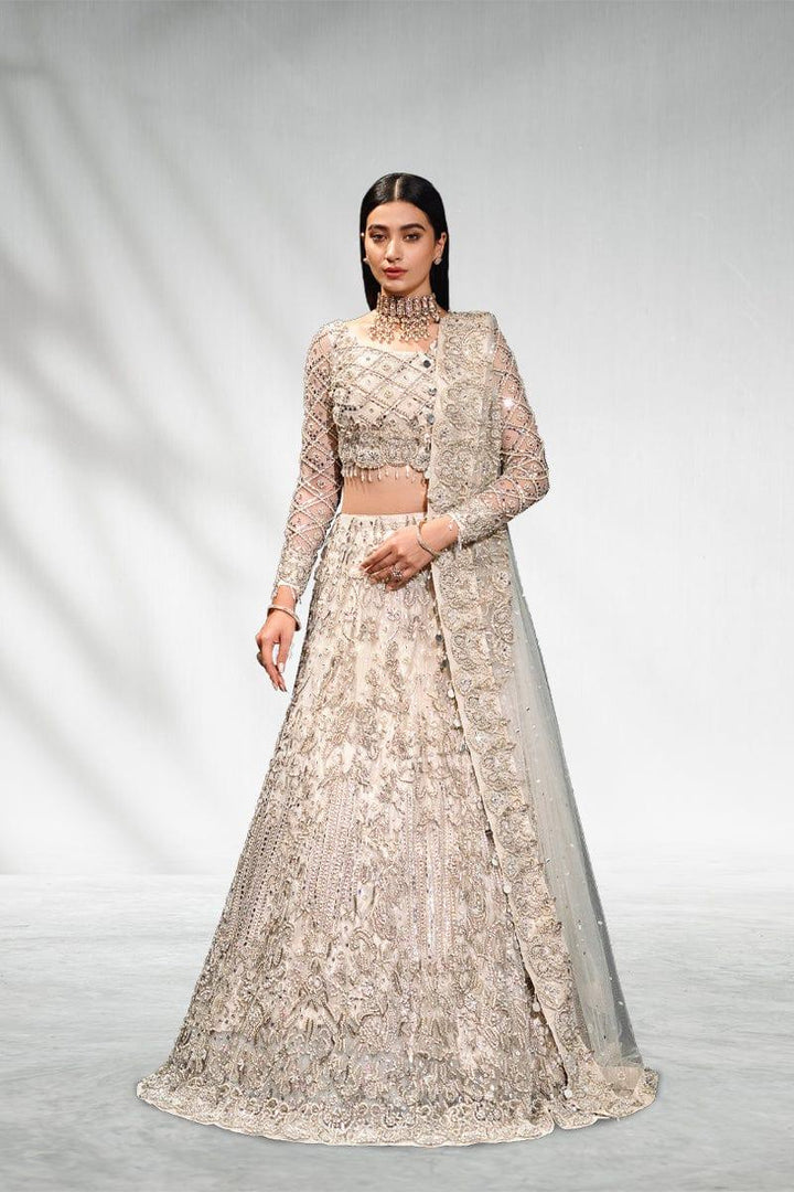 Malook - Mahtab - White - Net Choli - Lehenga - 3 Piece