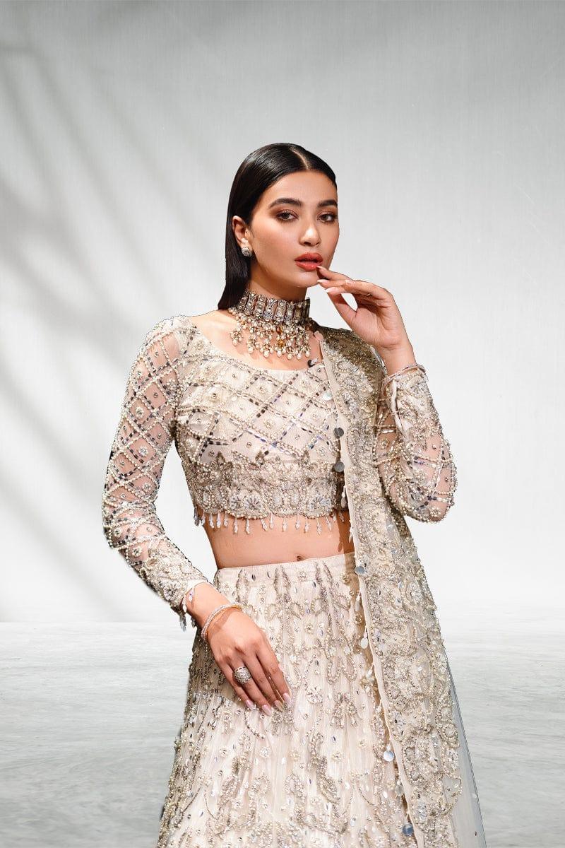 Malook - Mahtab - White - Net Choli - Lehenga - 3 Piece