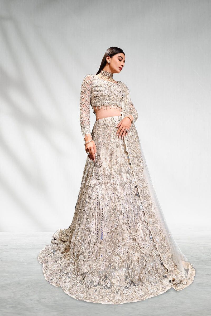 Malook - Mahtab - White - Net Choli - Lehenga - 3 Piece