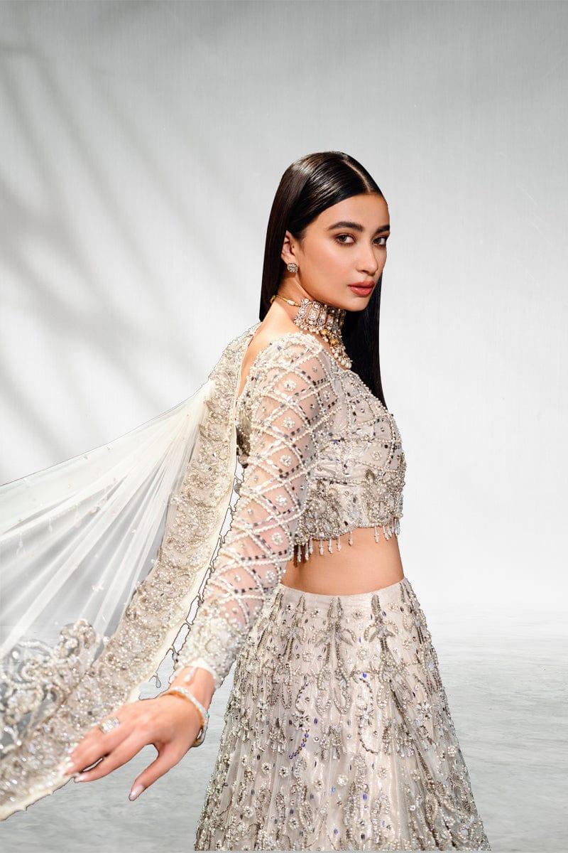 Malook - Mahtab - White - Net Choli - Lehenga - 3 Piece