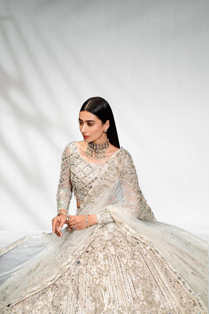 Malook - Mahtab - White - Net Choli - Lehenga - 3 Piece