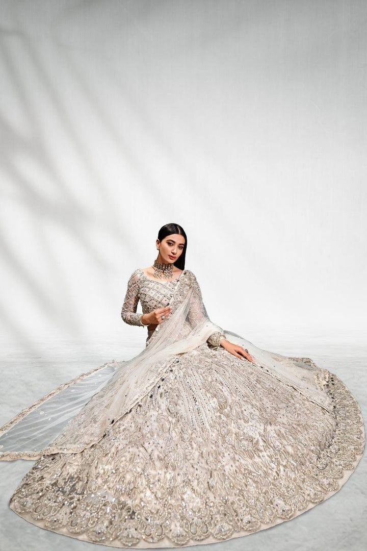 Malook - Mahtab - White - Net Choli - Lehenga - 3 Piece