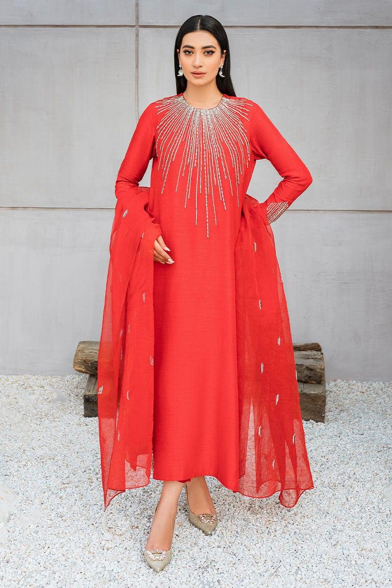 Malook - Nawal - Red - Raw Silk - 3 Piece