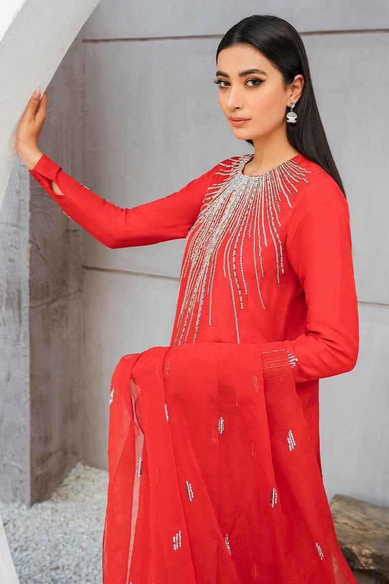Malook - Nawal - Red - Raw Silk - 3 Piece