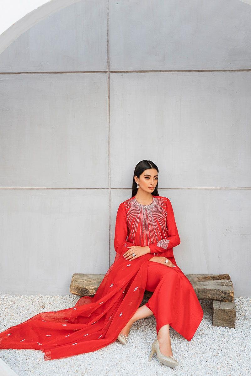 Malook - Nawal - Red - Raw Silk - 3 Piece