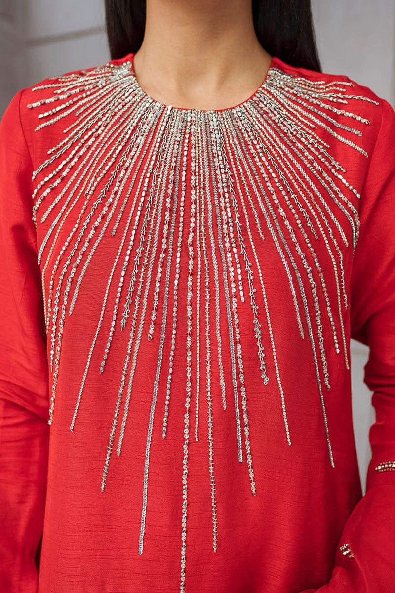 Malook - Nawal - Red - Raw Silk - 3 Piece