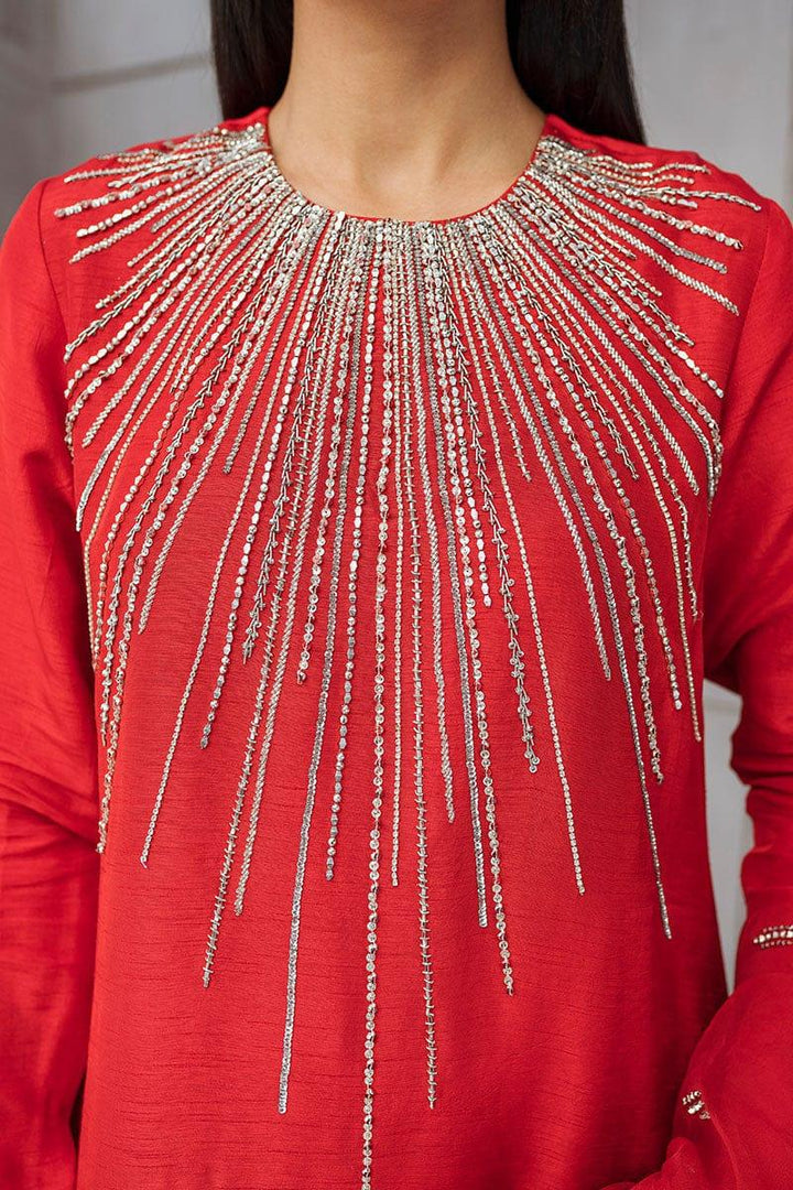 Malook - Nawal - Red - Raw Silk - 3 Piece